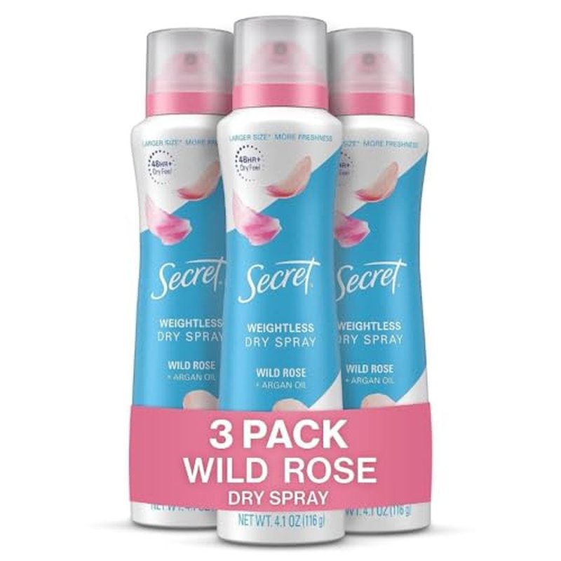Secret Dry Spray Antiperspirant Deodorant for Women, 48hr Weightless Sweat & Odor Protection, Gentle on Skin, Wild Rose with Argan Oil Scent, 4.1 oz (Pack of 3)
