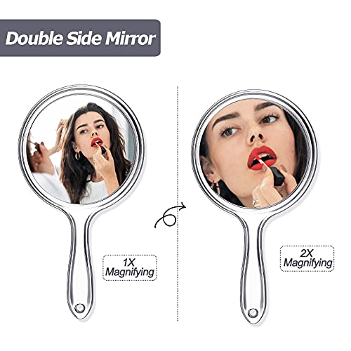 Jetec Hand Mirror Double Sided Handheld Mirror 1X/ 2X Magnifying Mirror with Handle Mirror Rounded Shape Makeup Mirror (Black)