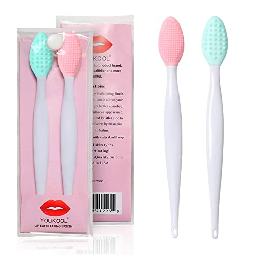 Lip Scrub Brush Lip Brush Tool,Double-Sided Silicone Exfoliating Lip Brush,Gentle Lip Exfoliator Scrubber Brush for Smooth,Soft,Bright,and Healthy Lips(2 PCS) 2 Colors