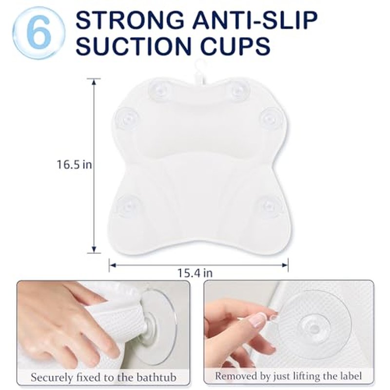 Full Body Bath Pillow Luxury Tub Pillow for Body Support 5D Air Mesh Fabric and 16 Non-Slip Suction Cups, Bath Pillows for Tub Spa Gifts for Women, Easy Clean, Perfect for Relaxing Baths(51" x 17")