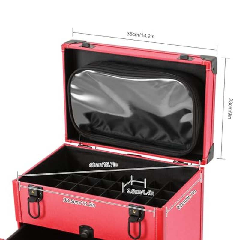 PalaUha Rolling Makeup Train Case Professional Cosmetic Organizer Trolley with Drawers Compartment Nail Case Wheeled Manicure Pedicure Storage Case for Hair Stylists Makeup Artists (Pink & Black B)