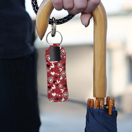 SEANATIVE Valentine's Day Love 5 PCS Lipstick Holder Keychain Chapstick Holder Lip Balm Holder Keyring Portable Neoprene Lipstick Holder Lipstick Pouch with Metal Key Ring for Travel Carry Lipstick