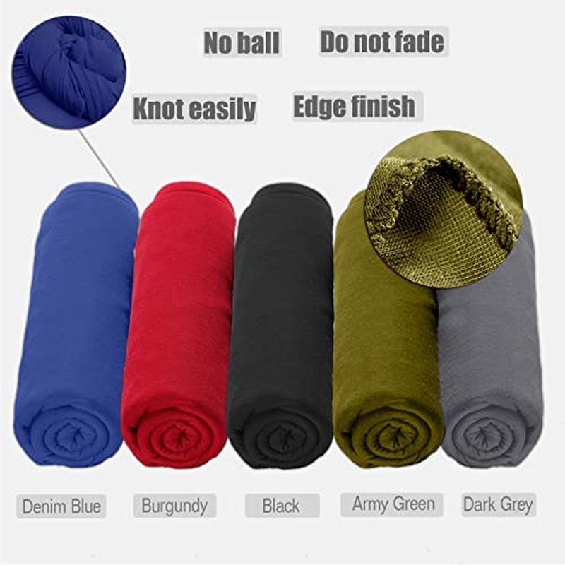 ZRQ 5 Pieces Knit Headscarf African Hair Scarf Jersey Turban Tie Headwraps Extra Long Soft Lightweight Comfortable for Black Women (Black,Bright Burgundy,Army Green,Denim Blue,Dark Gre)