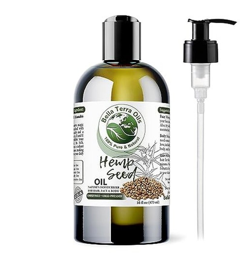 Bella Terra Oils - Hemp Seed Oil 4oz - Unleashing the Power of Cold-Pressed Hemp Nutrition, Vitamin B1 & B2, Elevate Your Beauty Routine with Nature’s Best