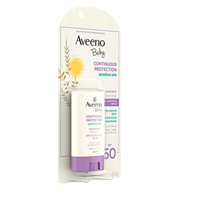 Aveeno Baby Continuous Protection Sensitive Skin Mineral Sunscreen Stick for Face with Broad Spectrum SPF 50, Zinc Oxide & Titanium Dioxide, Oil-Free & Water-Resistant, Travel-Size, 0.5 oz (Pack of 3)