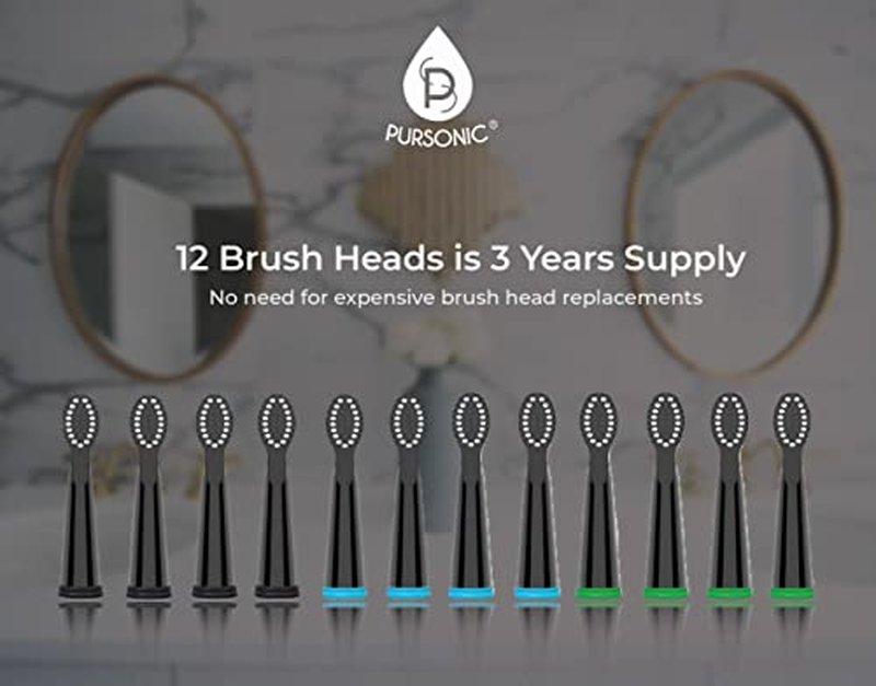Pursonic Whitening USB Rechargeable Sonic Toothbrush-12 Brush Heads!- 38,000 Brush Strokes Per Minute-3 Brushing Modes with 2 Minute Auto Timer (Black)