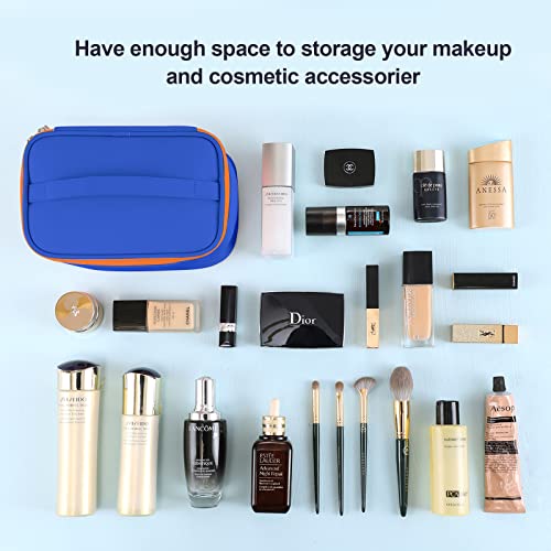 Prite Travel Makeup Bag, PU Leather Waterproof Cosmetic Organizer, Large Wide-open portable Toiletry Bag with Handle(Black)