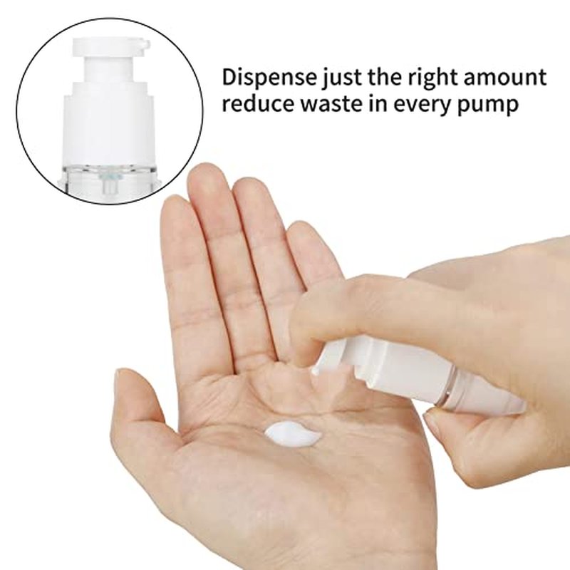 LONGWAY 0.5Oz 15ml Clear Airless Cosmetic Cream Pump Bottle Travel Size Dispenser Refillable Containers/Foundation Travel Pump Bottle for Shampoo (Pack of 8)