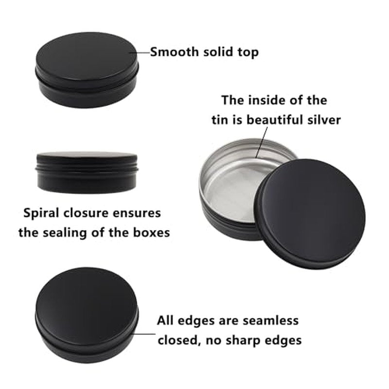 Aluminum Tin Jars Containers,ULIFESTAR Leak Proof Cosmetic Tin Jars Containers,Round Tin Cans with Lids,10PCS Black Cosmetic Sample Refillable Containers for Spice (2.82 ounces 68*35mm/2.67*1.37")