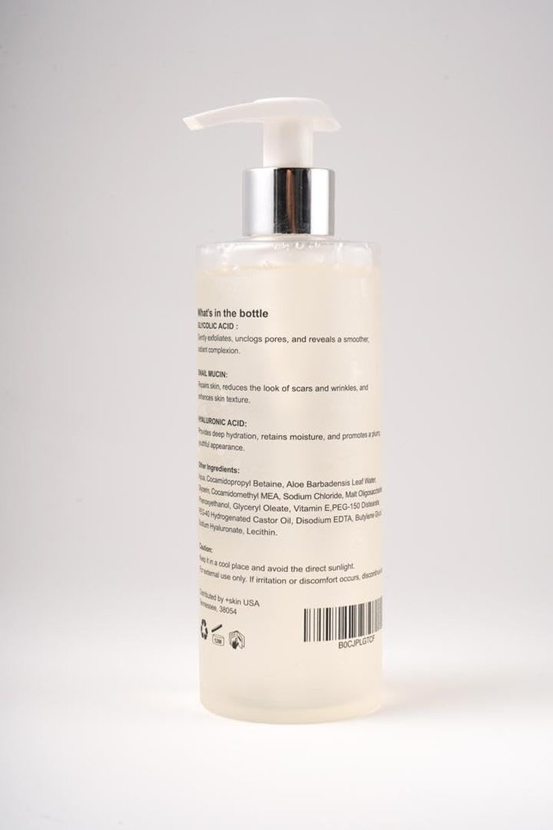 Glycolic Acid Cleanser with Snail Mucin & Hyaluronic Acid - Gentle Exfoliating Face Wash