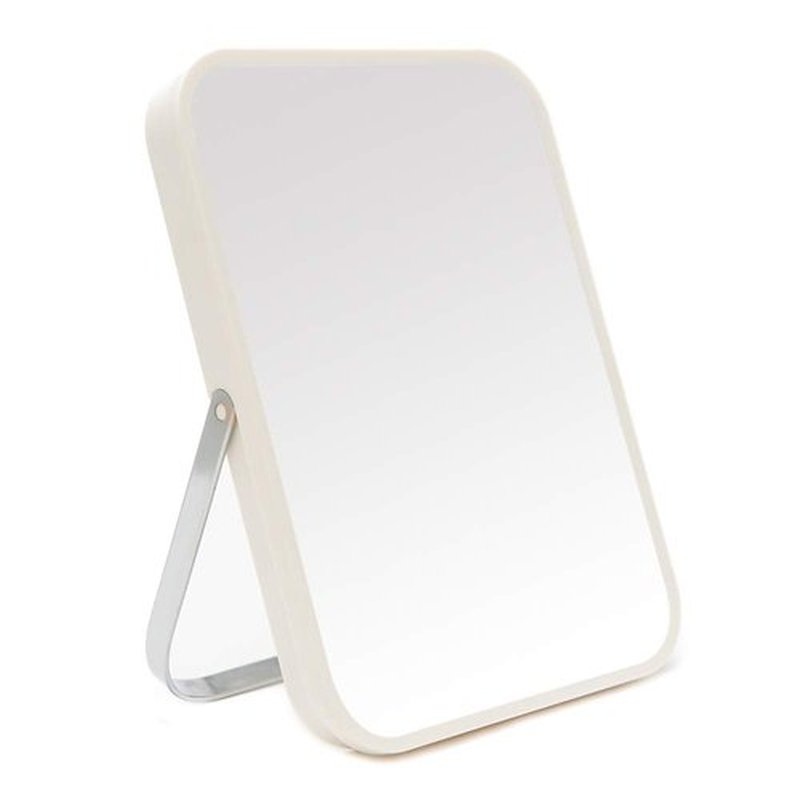 YEAKE Table Desk Vanity Makeup Mirror,8-Inch Portable Folding Mirror with Metal Stand 90°Adjustable Rotation Tavel Make Up Mirror Hanging Bathroom for Shower Shaving(White)