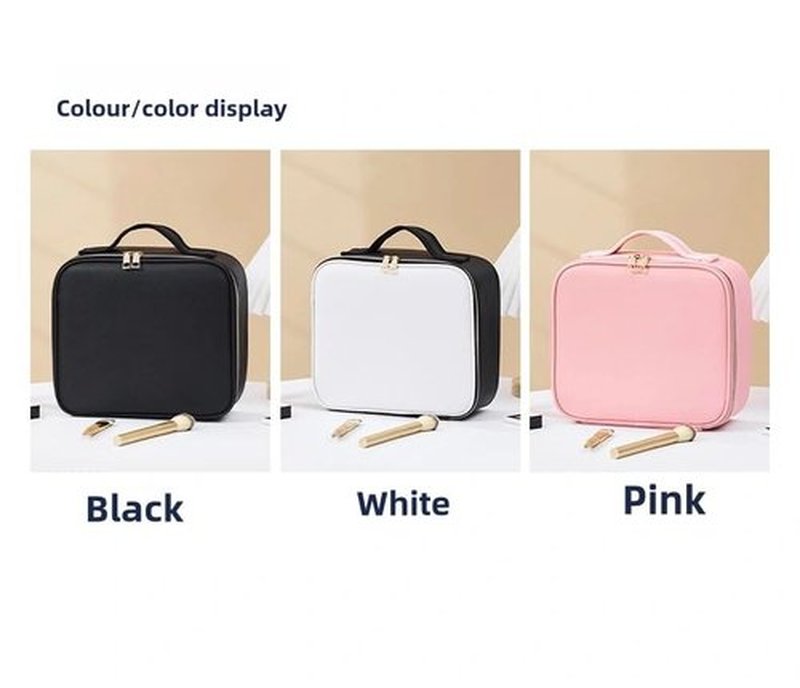 JXAUDEKK Large Capacity Travel Makeup Train Case with LED Mirror,Rechargeable LED Light for Makeup Cosmetic Case with Brushes Storage Organizer,Travel Box Cosmetic Bag for Women (black)