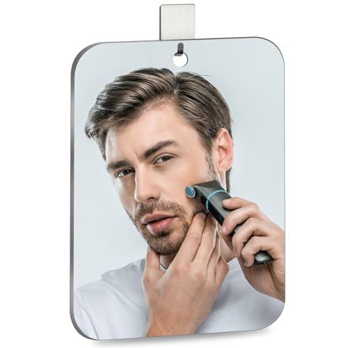 quegau Unbreakable Shower Mirror for Shaving, (Medium 6x8 inch) Portable Shower Mirror for Men with Adhesive Locker Mount,Ideal for Camping and Traveling,NOT Fogless Mirror for Shower