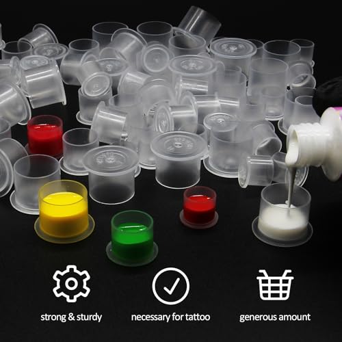 Tattoo Ink Caps Medium - Autdor 1000Pcs Tattoo Cups 14mm Disposable Tattoo Ink Cups With Base Microblading Pigment Caps for Tattoo Permanent Makeup Container Cap Tattoo Accessories Tattoo Supplies
