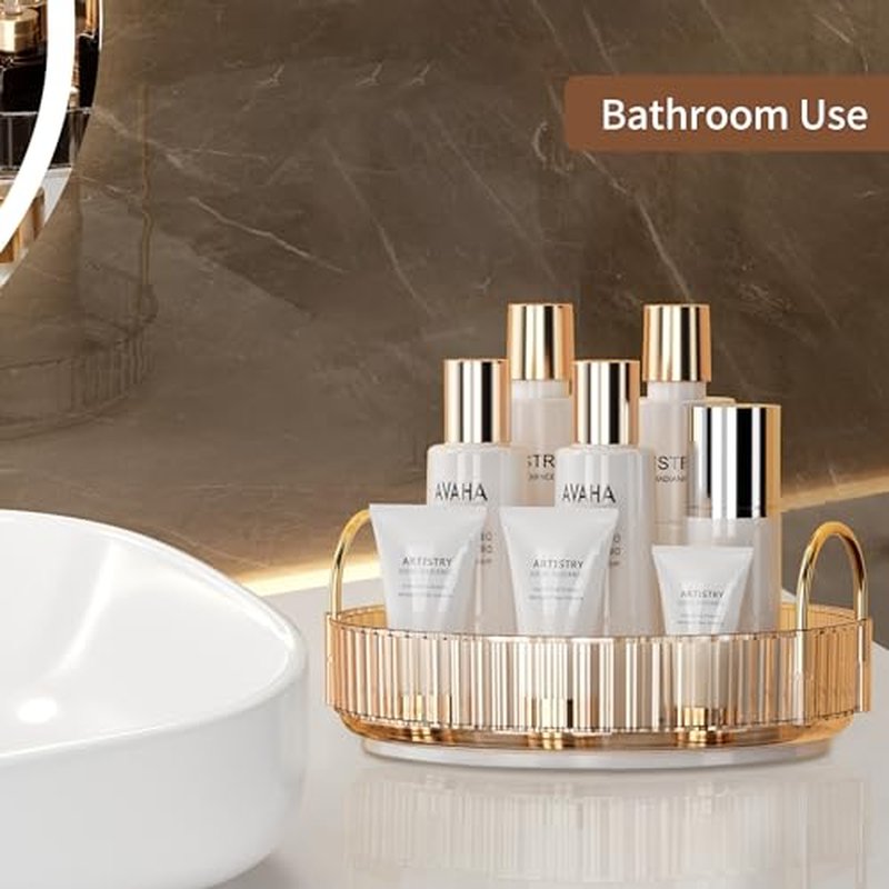 YCIA&DONE 360 Rotating Makeup Organizer and Storage for Vanity Countertop 1 Tier, High Capacity Cosmetic Skincare Perfume Organizer for Dresser Bathroom Fridge Lazy Susan Organizer(Amber Gold)