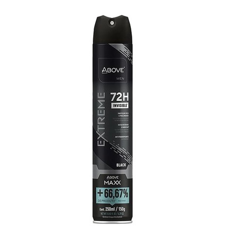 ABOVE Mens Deodorant Antiperspirant, 72 Hours (Extreme Men Black MAXX) -Protects Against Sweat & Body Odor - Dry, No Stain & Moisturizing Instant Freshness - Deodorant Spray, Alcohol Free - 5.29 oz