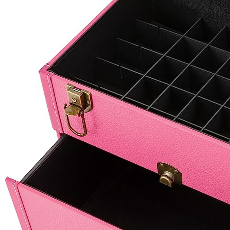 PalaUha Rolling Makeup Train Case Professional Cosmetic Organizer Trolley with Drawers Compartment Nail Case Wheeled Manicure Pedicure Storage Case for Hair Stylists Makeup Artists (Pink & Copper)