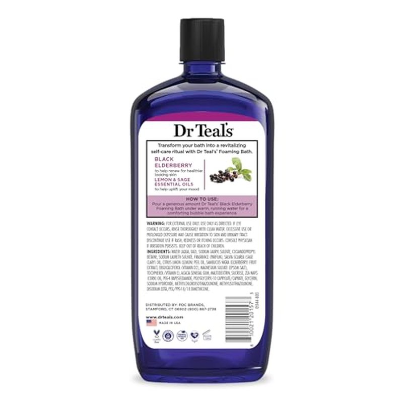 Dr Teal's Foaming Bath with Pure Epsom Salt, Black Elderberry with Vitamin D, 34 fl oz (Pack of 2)