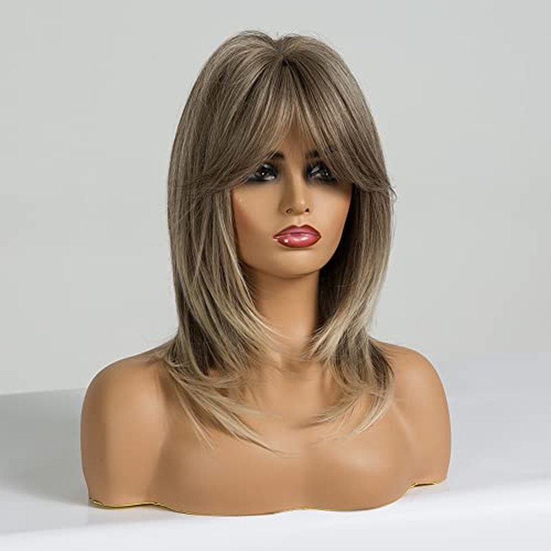 BERON Blonde Wig Long Layered Wigs for Women Blonde Wig Layered Wigs Blonde Synthetic Hair Wig with Bangs