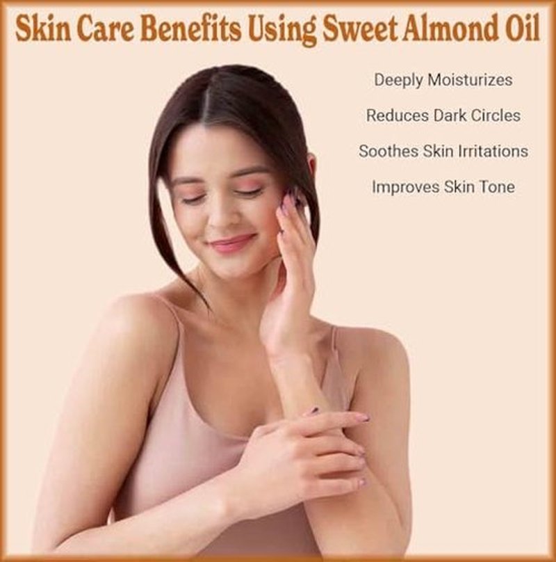 Natural Born Oils Sweet Almond Oil, 2oz, Organic, Cold-Pressed, High in Omega-9, Perfect for Skin Hydration, Enhancing Hair Shine
