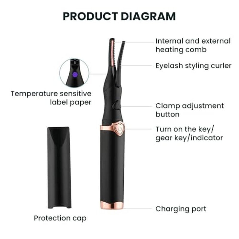 Heated Eyelash Curler, 2024 Mini Electric Eyelash Curler, Portable USB Eye Lash Electric Eyelash Curler, Eyelash Styling Tool Beauty Makeup Tools for Women Girls(Black)