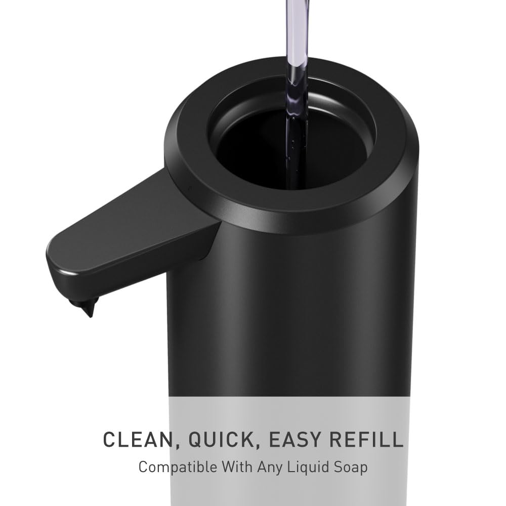 simplehuman Liquid Sensor Pump, 9 oz Automatic Soap Dispenser for Kitchen and Bathroom, Touchless Motion Sensor, Variable Dispense, Rechargeable, No-Drip Spout, High-Grade Matte Black Steel