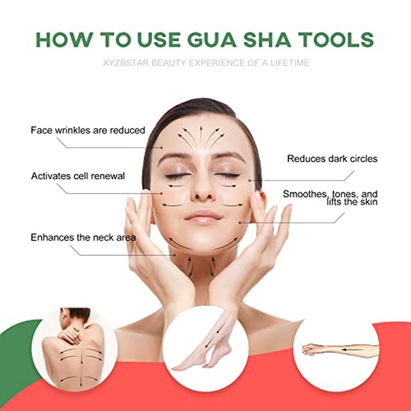 Gua Sha Facial Tools Set of 3 Guasha Massage Tool Rose Quartz Gua Sha Scraping Tool for Face,Neck, Eyes and Body,Jade Stone Guasha Board Pack of 3 (Pink)