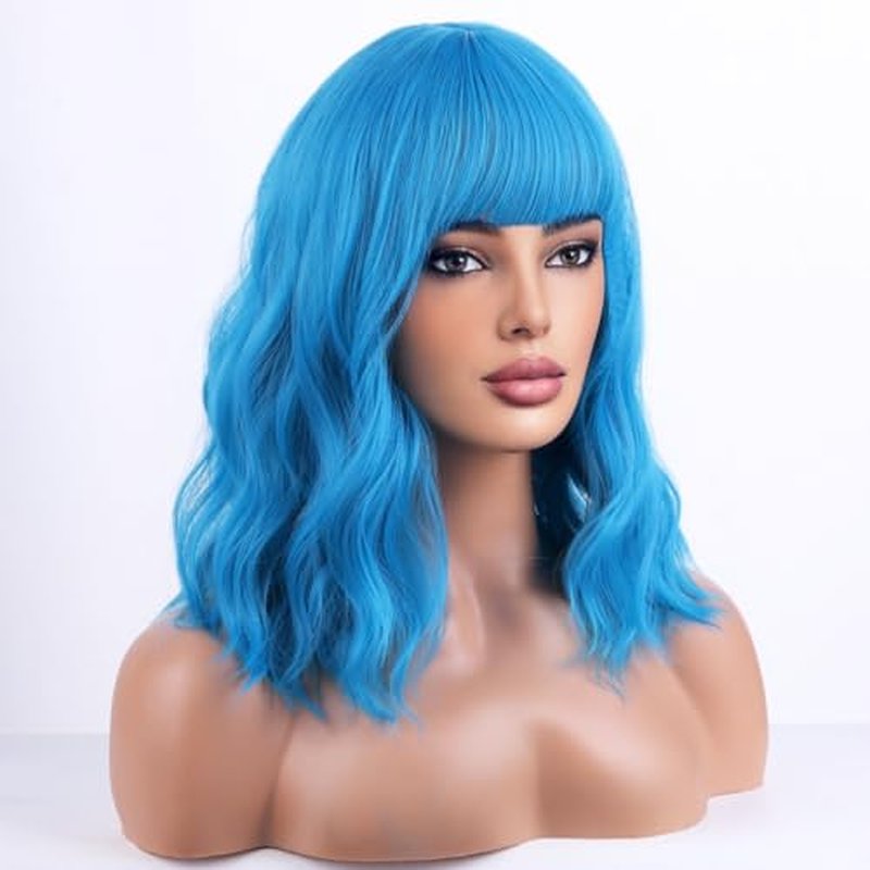 WTHCOS Strawberry Blonde Wig Short Bob Wig Short Curly Wavy Wig With Bangs for Women Girls Blonde Wig Heat Resistant Synthetic Hair Wigs for Daily Use Cosplay Wig With Wig Cap
