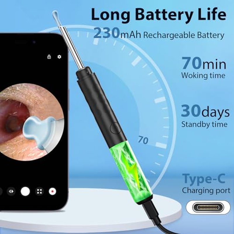 JEGOAT Ear Wax Removal, Ear Wax Removal Tool with 1296P HD Camera and 6 LED Lights, Ear Cleaner with 10 Ear Pick, Upgrade Ear Wax Removal Tool for iOS and Android (Black)