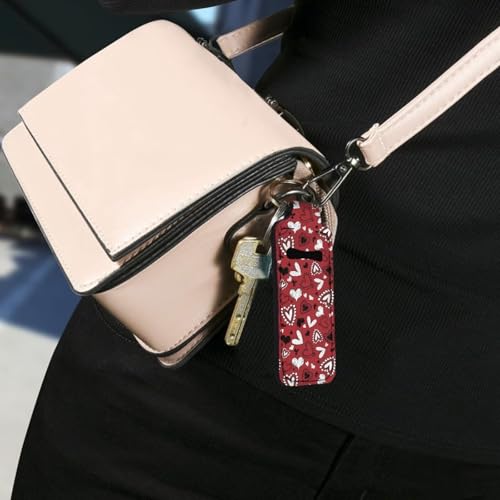 SEANATIVE Valentine's Day Love 5 PCS Lipstick Holder Keychain Chapstick Holder Lip Balm Holder Keyring Portable Neoprene Lipstick Holder Lipstick Pouch with Metal Key Ring for Travel Carry Lipstick