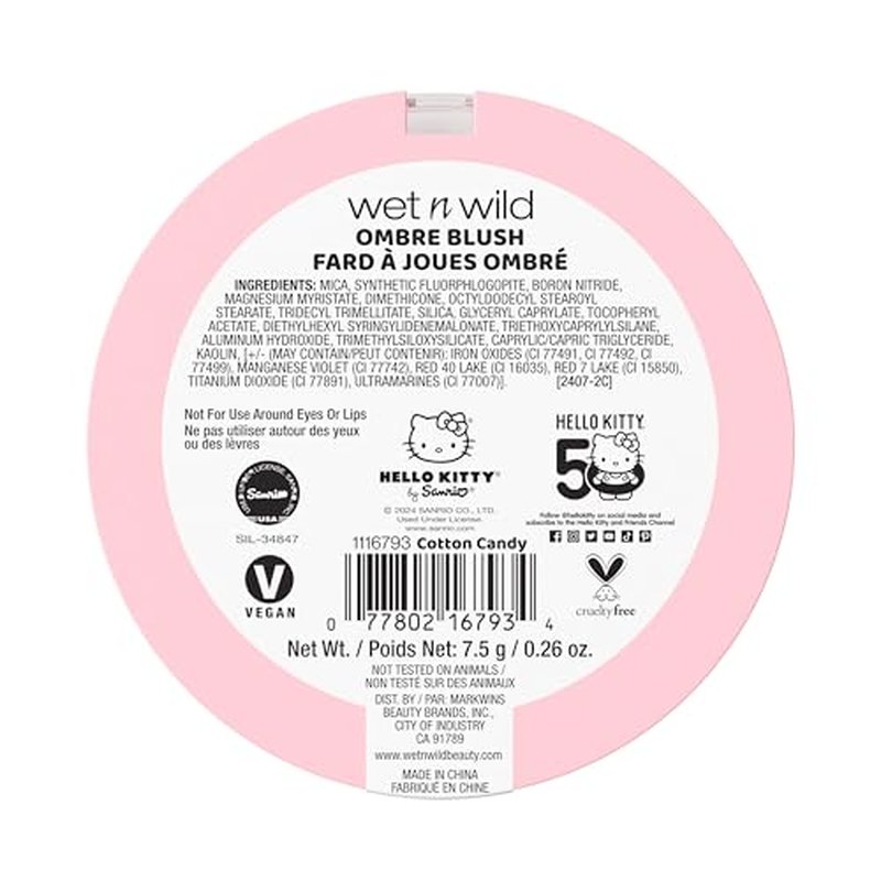 wet n wild Hello Kitty Ombre Blush, Buildable, Blendable Customizable Color, New Gradient Formula, Cruelty-Free & Vegan - Cotton Candy