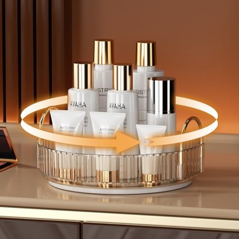 YCIA&DONE 360 Rotating Makeup Organizer and Storage for Vanity Countertop 1 Tier, High Capacity Cosmetic Skincare Perfume Organizer for Dresser Bathroom Fridge Lazy Susan Organizer(Amber Gold)
