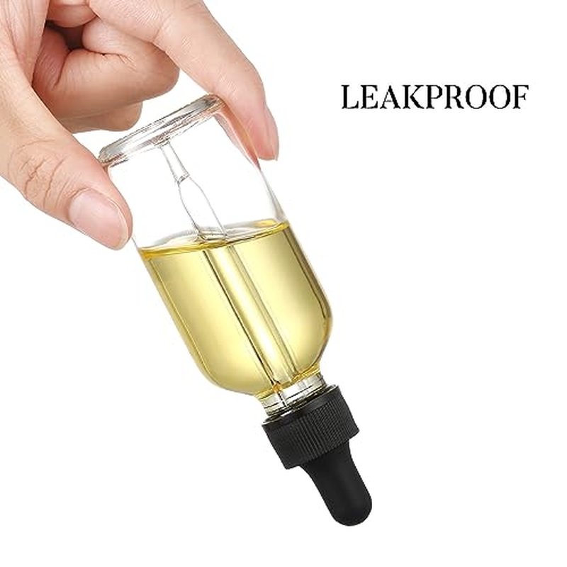 Set of 4, 1 oz Clear Eye Dropper Bottles with 1 Stainless Steel Funnels & 4 Labels - Black Caps 30ml Thick Glass Tincture Bottles - Leakproof Essential Oils Bottles for Health, Personal Care & Beauty