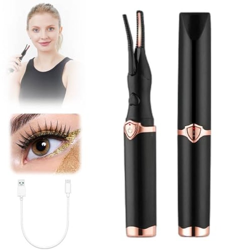 Heated Eyelash Curler, 2024 Mini Electric Eyelash Curler, Portable USB Eye Lash Electric Eyelash Curler, Eyelash Styling Tool Beauty Makeup Tools for Women Girls(Black)