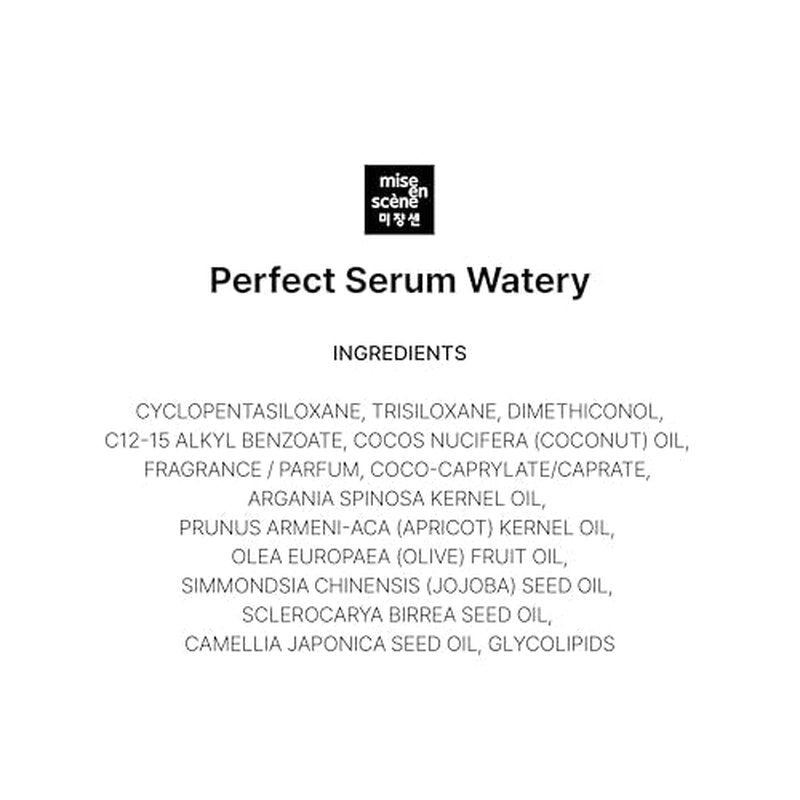 Mise En Scene Perfect Watery Serum for Hair Moisturizing - Korean Hair Argan Oils, Hair Essence for Hydrating with Citrus Scent, Derma Test Completed, 2.70 fl. Oz