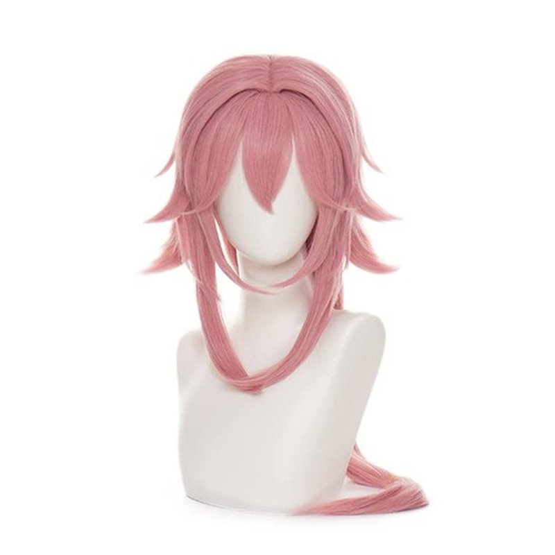 Mystylecos Genshin Impact Cosplay Yae Miko Wig Long Pink Wig with Bangs Halloween Costume Party Wig