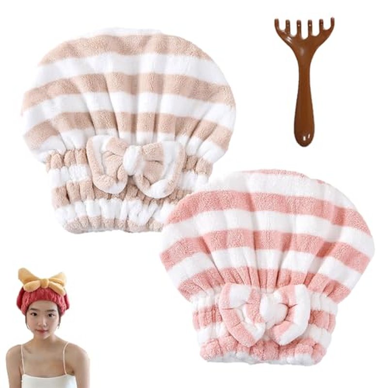 TETNYWP Beyonddraw Super Absorbent Hair Towel Wrap for Wet Hair, Microfiber Hair Towel Wrap for Women Long Hair, Towel Hair Wrap for Kids, Curly Hair Drying Towels Fast Dry (2PCS-D)