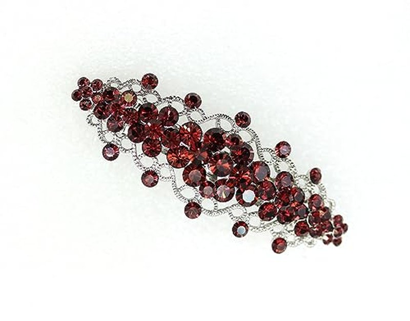 Faship Gorgeous Burgundy Rhinestone Crystal Floral Hair Barrette