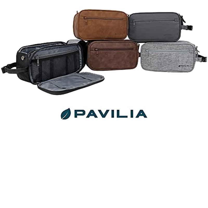 PAVILIA Toiletry Bag for Men, Travel Essentials Shaving Dopp Kit, Mens Travel Bag Toiletries Organizer Case for Grooming, PU Leather Water Resistant Cosmetic Bag Pouch (Black)