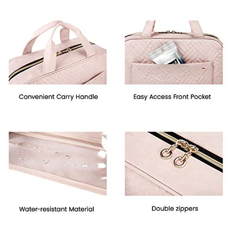 BAGSMART Toiletry Bag Travel Bag with Hanging Hook, Water-resistant Makeup Cosmetic Bag Travel Organizer for Accessories, Shampoo, Full Sized Container, Toiletries，Large-Teal