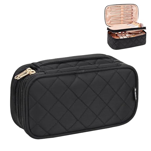 Relavel Clear Makeup Bag, Small Make Up Bag, Makeup Brush Organizer, Dual Layer Storage Bag for Women, Travel Toiletry Bags, Compact Cosmetic Bag, Rose Gold