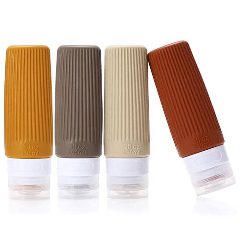 Silicone Travel Bottles for Toiletries,BPA Free,3 oz Leak Proof Refillable Portable Squeeze Empty Accessories Travel Size Liquid Cosmetic Lotion Shampoo Conditioner Bottles Containers 4 Pack