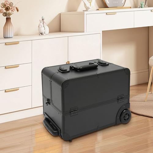 CRYBY Rolling Makeup Case, Multi-Layer Makeup Train Case Makeup Travel Organizer with 6 Trays & 2 Keys, 110.23lbs Capacity Lockable Cosmetic Case Salon Barber Case Makeup Storage Cart (Black)