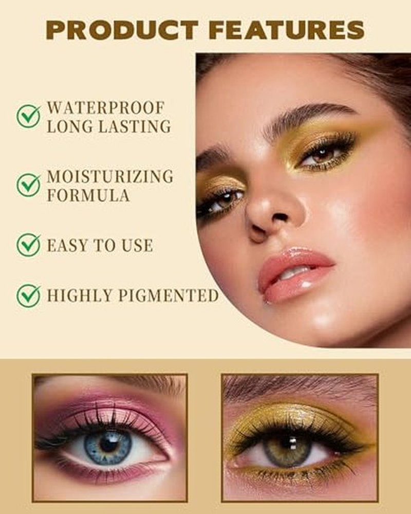 Shimmer Cream Eyeshadow, Ultra-Blendable Glitter Eye Shadow with Moisturizing Formula, Waterproof Long Lasting & Highly Pigmented, Single Creme Eyeshadow Metallic Highlighter Makeup for Women-05#Gold