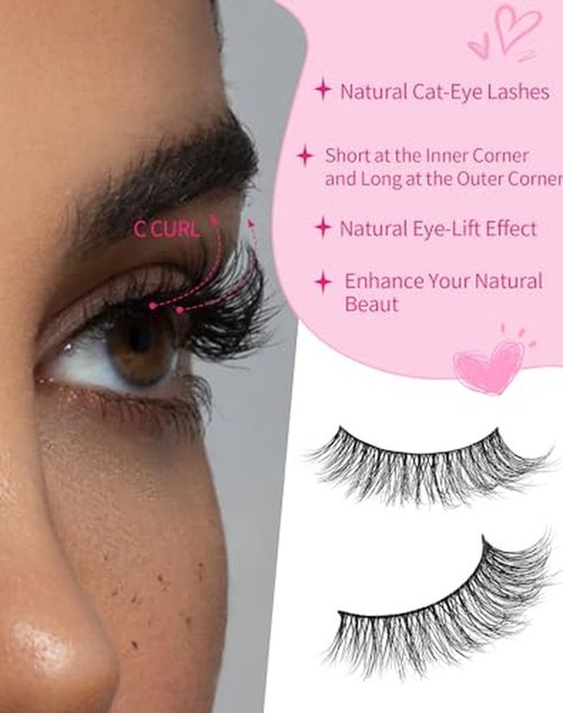 Cat Eye Lashes Light Short Eyelashes Natural Look Thin Band Winged Mink Lashes Short Small Strip Fake Lashes Pack 16mm Foxy False Eyelashes 76-ICON