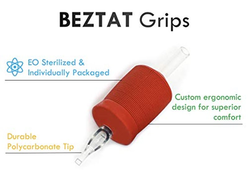 BEZTAT 30mm (6/5" Inch) Ultra Premium Clear Disposable Tubes w/Red Soft Silicone Grip- 15 Pack, Diamond Tip (5DT)