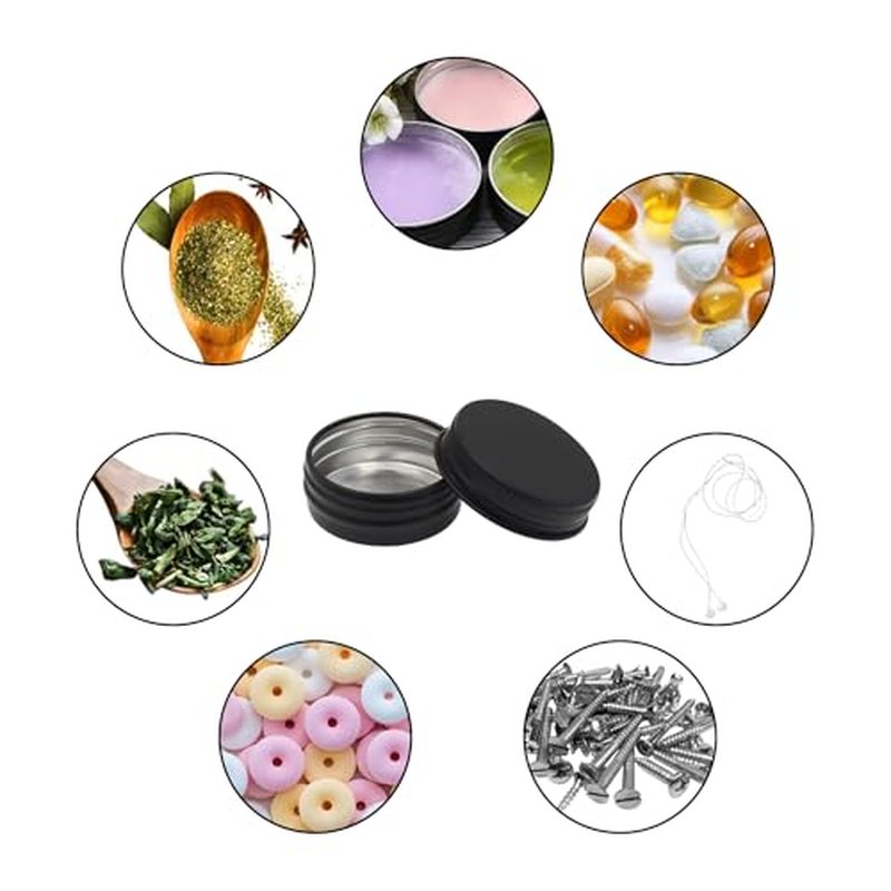 Aluminum Tin Jars Containers,ULIFESTAR Leak Proof Cosmetic Tin Jars Containers,Round Tin Cans with Lids,10PCS Black Cosmetic Sample Refillable Containers for Spice (0.71 ounces 39*20mm/1.53*0.78")