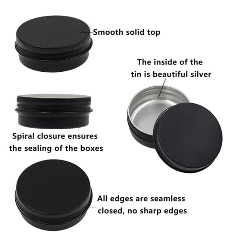 Aluminum Tin Jars Containers,ULIFESTAR Leak Proof Cosmetic Tin Jars Containers,Round Tin Cans with Lids,10PCS Black Cosmetic Sample Refillable Containers for Spice (1.1 ounces 52*20mm/2.04*0.78")