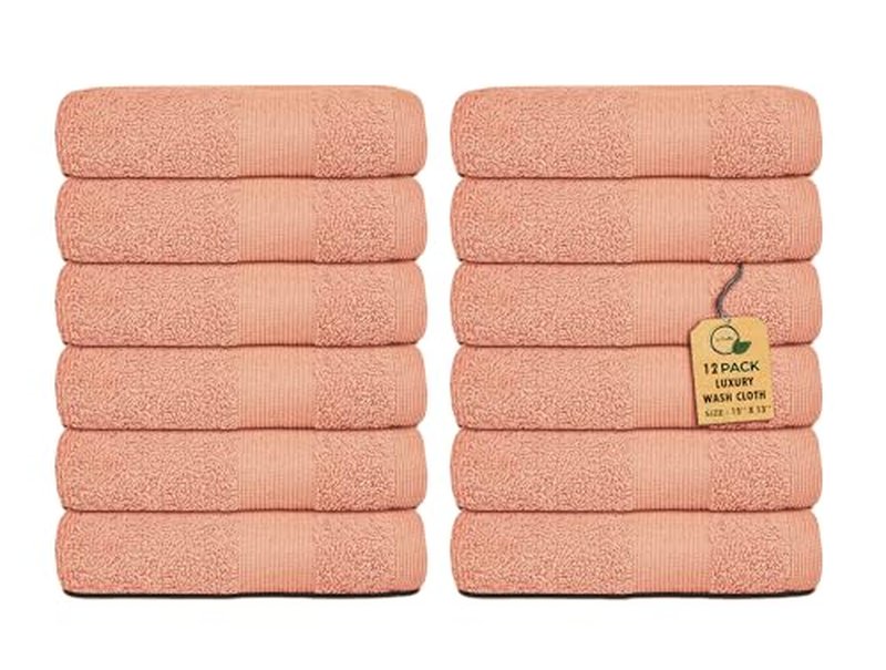 Premium Wash Cloths Pack of 12 (13" x 13" Inches)- 100% Combed Ring Spun Cotton WashCloth - Luxury Washcloths – Ultra Soft Face Towels - Highly Absorbent Wash Cloth for Face (Grey) (Coral)