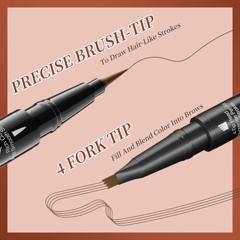 Lilyrhyme Dual Eyebrow Pen, Lilyrhyme Forked Dual-Ended Liquid Eyebrow Pencil, Lilyrhyme Precise Liquid Brow 2-In 1 Pen, Forked Dual Ended Microblading Eyebrow Pencil Waterproof (4PCS)